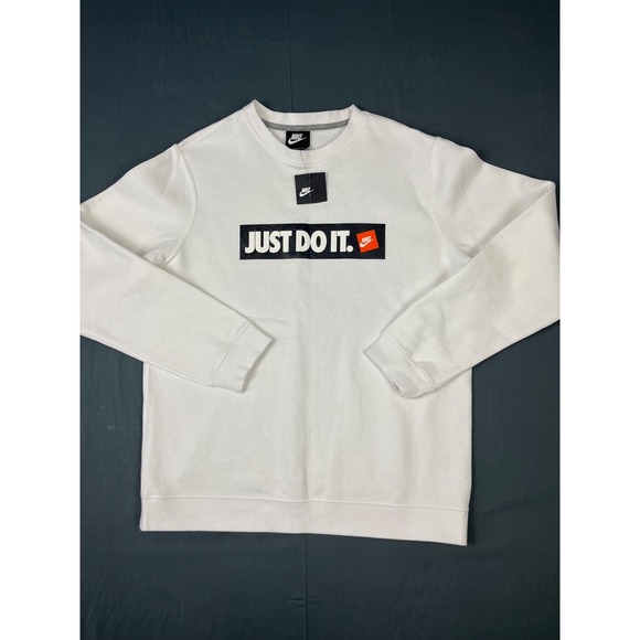 Nike Just Do It Sweatshirt Mens L White Box Logo Crew Neck Long Sleeve Pullover - Picture 2 of 9